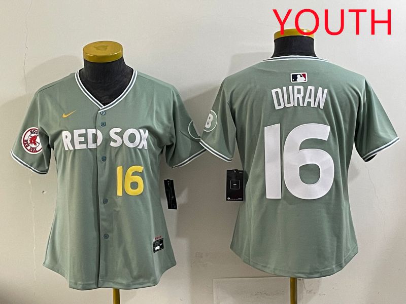 Youth 2025 Boston Red Sox 16 Duran Light Green Joint Name Nike MLB Jersey style 7